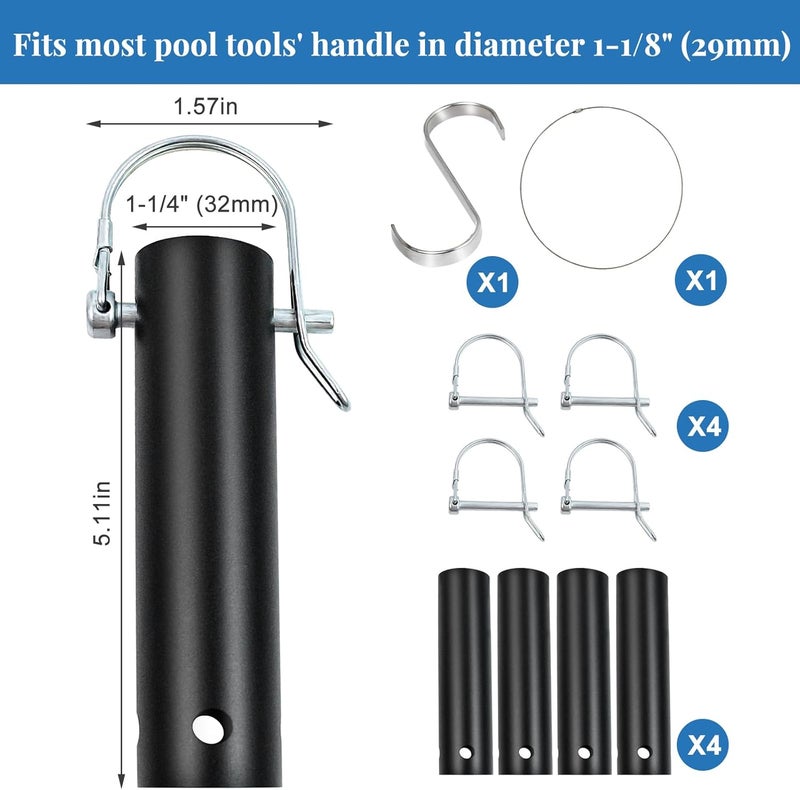 Feoang 4 Pack Pool Tool Holder and Organizer,Pool Cleaning Equipment Storage with 4 Pool Tool Holder,4 Hooks,Key Chain Loop and S Shaped Hook Easy Storage Pool Cleaning Equipment Storage for Skimmers - Image 3